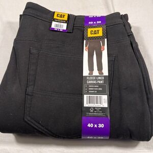 CAT Fleece Lined Canvas Pant Mens 40x30 Black NEW Stretch Straight Leg